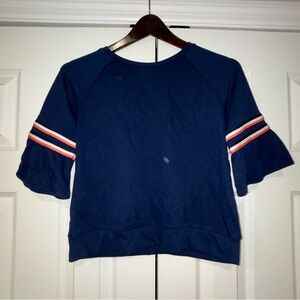 NWT Arizona Jean Company Girls Blue Short Sleeve Top with Striped Sleeves Medium